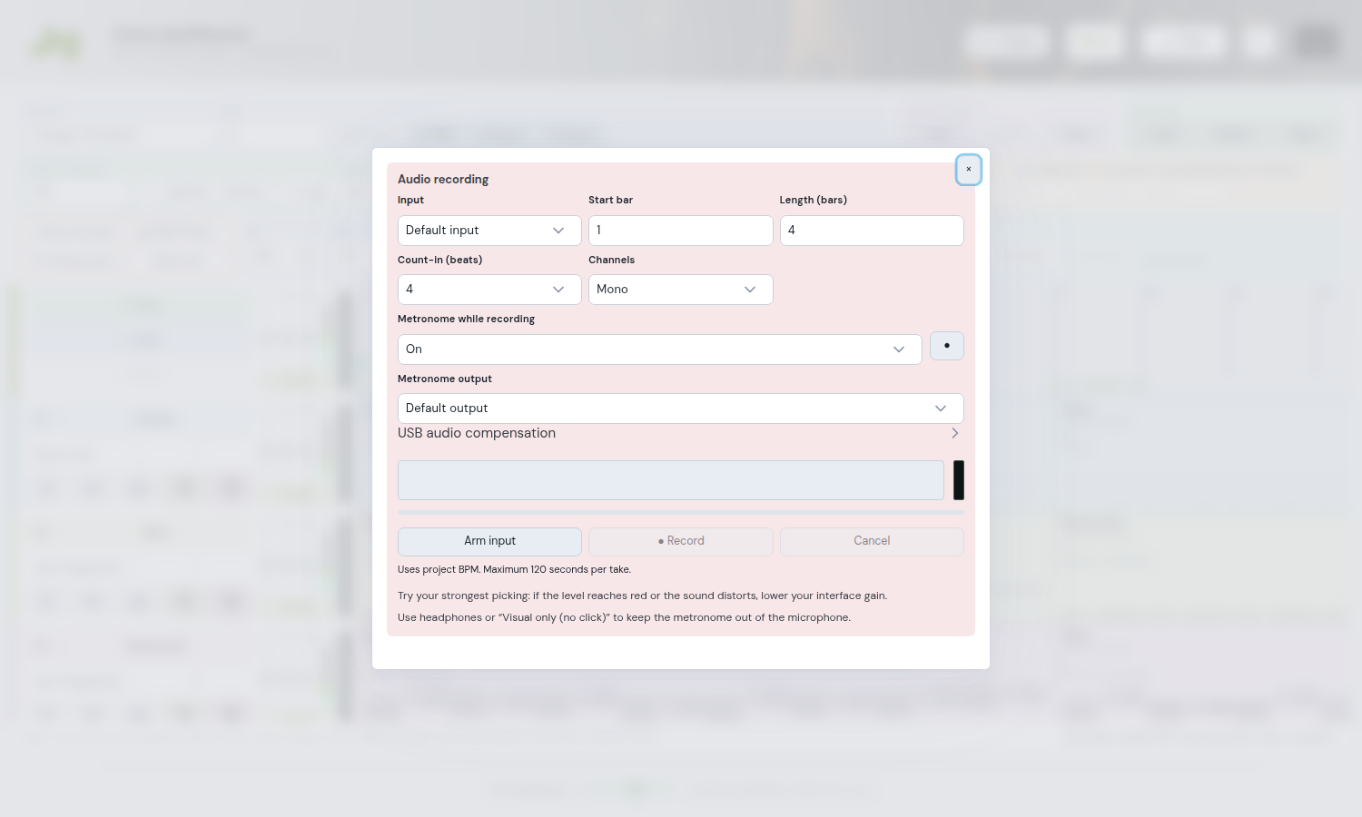 Audio recording popup