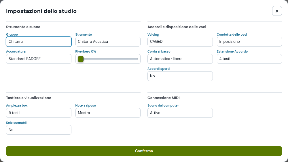 Impostazioni dello studio