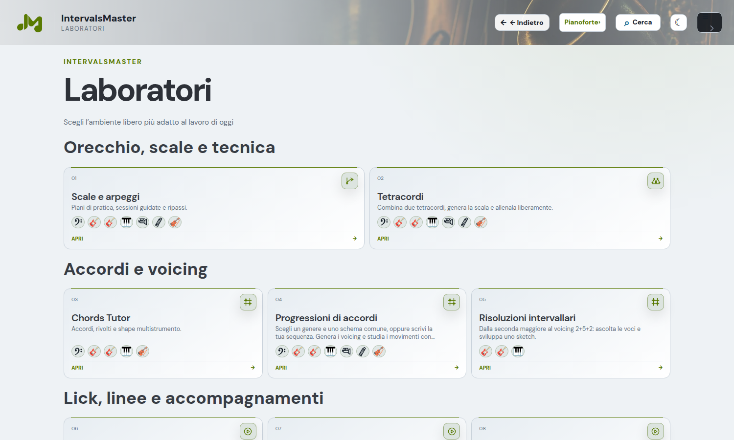 Catalogo Laboratori con le funzioni musicali disponibili
