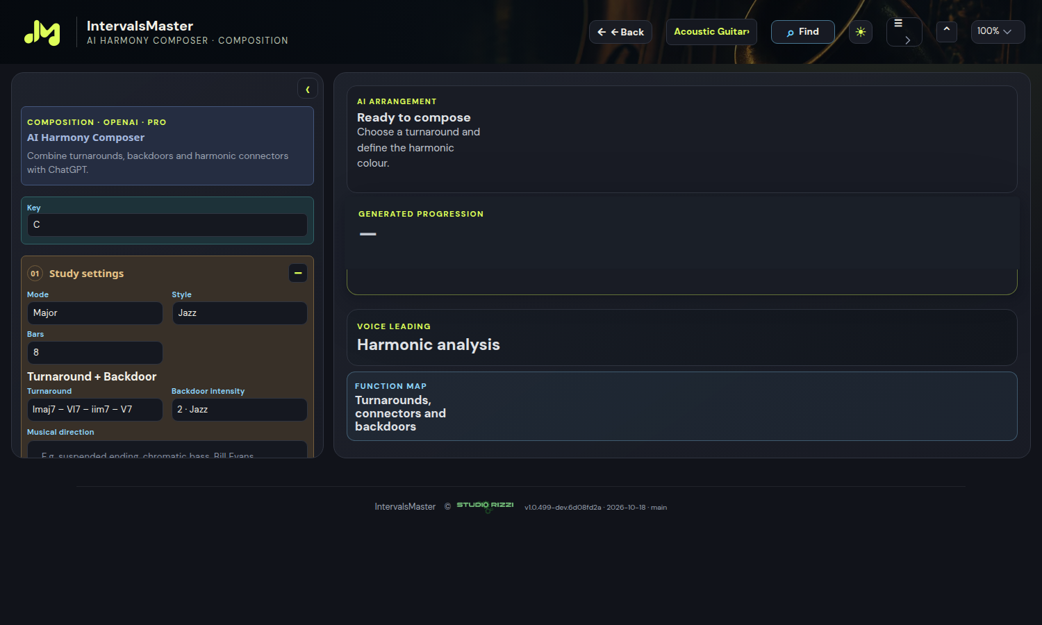 AI Harmony Composer with controls, progression and harmonic analysis
