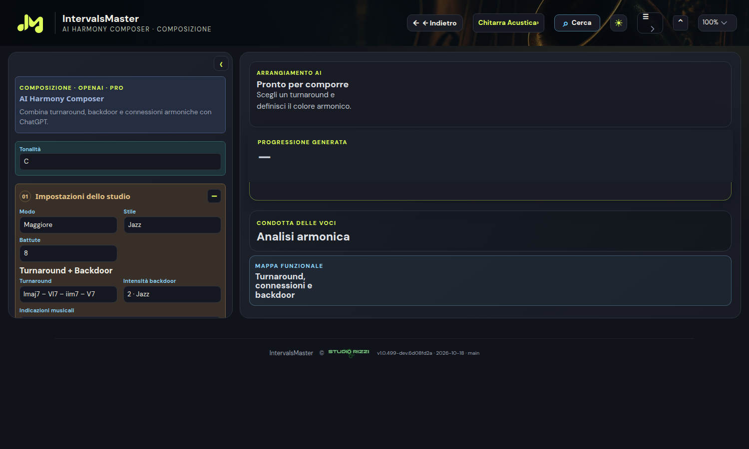 AI Harmony Composer con controlli, progressione e analisi armonica
